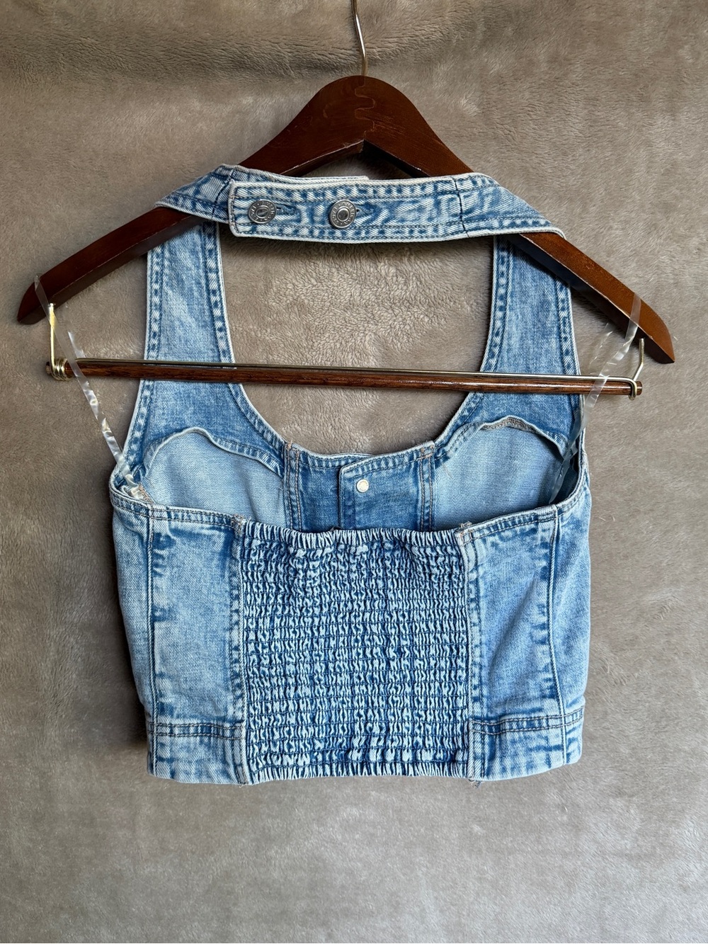 American Eagle Denim Button-Front Crop Top Blue S - Picture 3 of 5